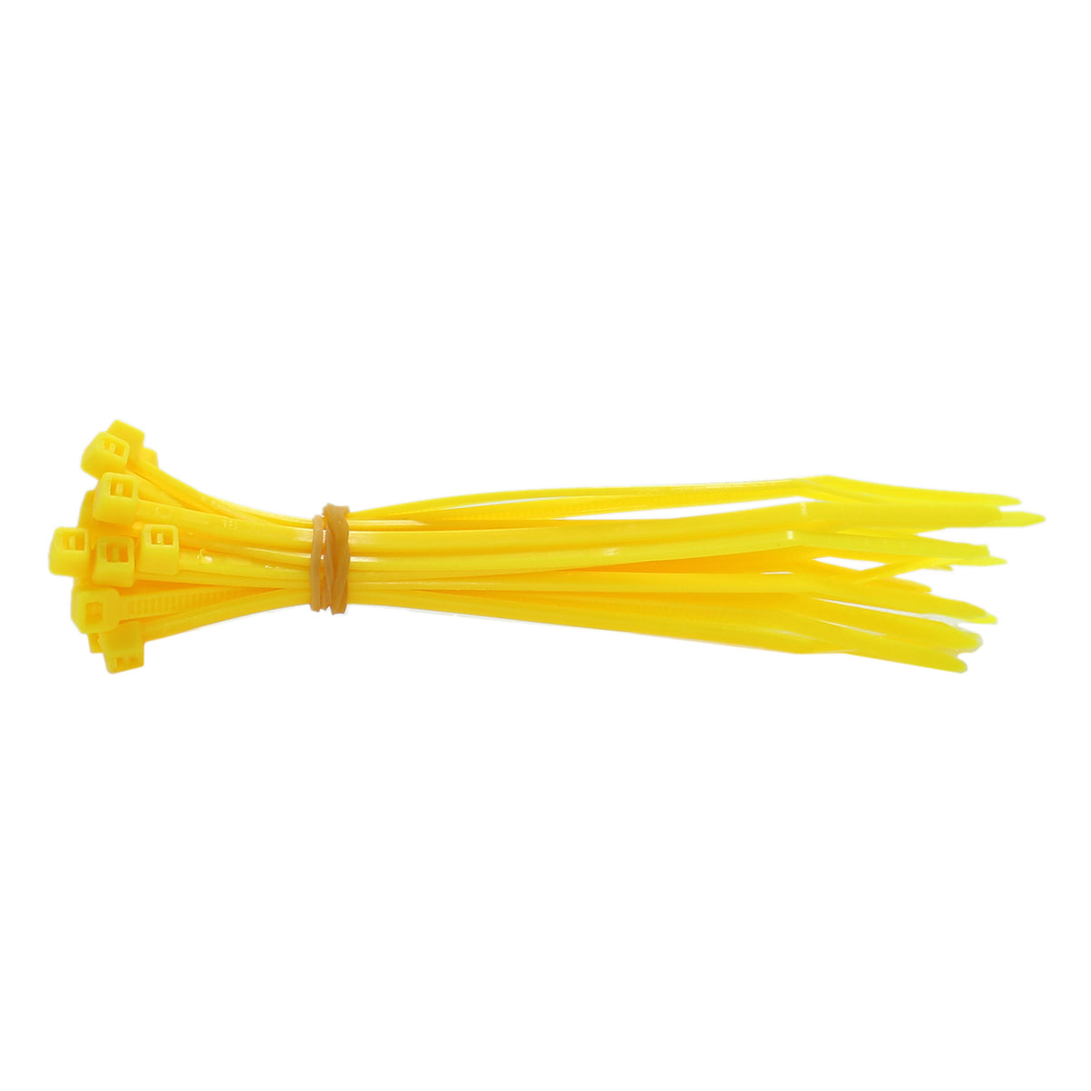 Yellow 4 in QualGear self-locking cable ties banded at the heads