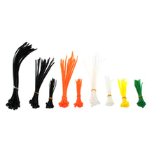 All nine tie bundles of the QualGear 200-count assortment lined up by size and color