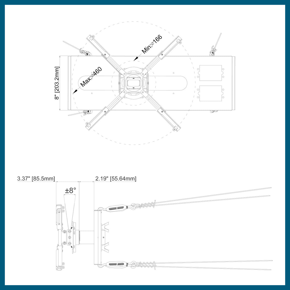 QualGear drop ceiling projector mount kit 6"x2', white.