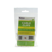 QualGear 8 mm cable clips in the labeled 100-pack poly bag, white
