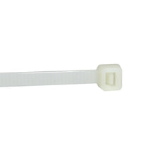 Close-up of a white QualGear 8 in cable tie head showing the self-locking pawl