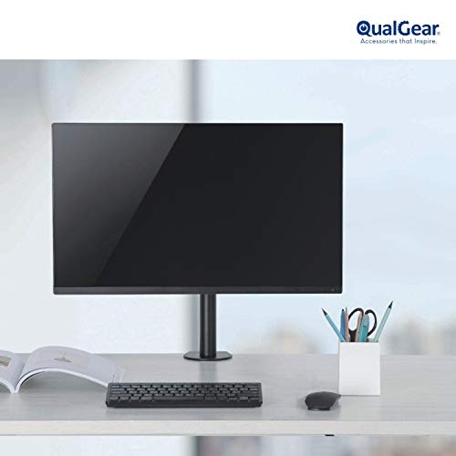 QualGear 3-Way articulating single monitor desk mount 13-32 in black.
