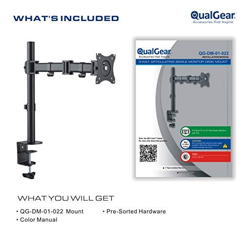 QualGear  3-Way Articulating Single Monitor Desk Mount Manual