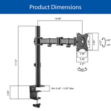 QualGear 3-Way articulating single monitor desk mount 13-32 in black.