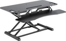 QualGear star ergonomics manual sit-stand desktop workstation black keyboard tray.