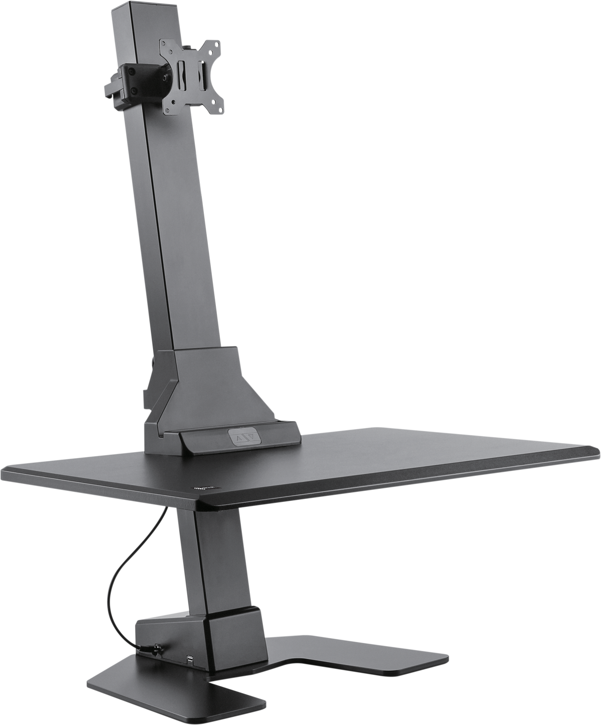 QualGear star ergonomics electric sit-stand workstation single monitor keyboard tray black.