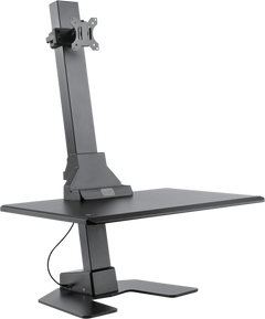 QualGear star ergonomics electric sit-stand workstation single monitor keyboard tray black.