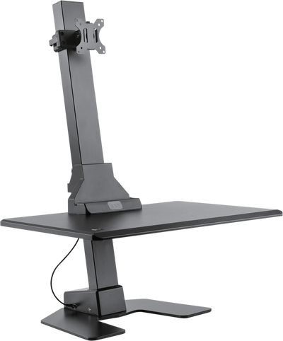 QualGear star ergonomics electric sit-stand workstation single monitor keyboard tray black.