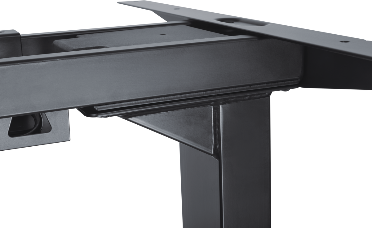 Close up of sit stand desk frame edge