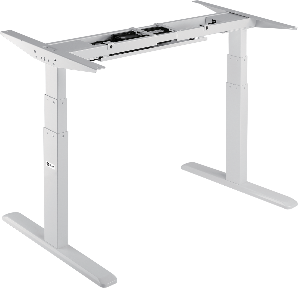 QualGear star ergonomics 3-Stage dual motor electric sit-stand desk frame white tabletop not included.