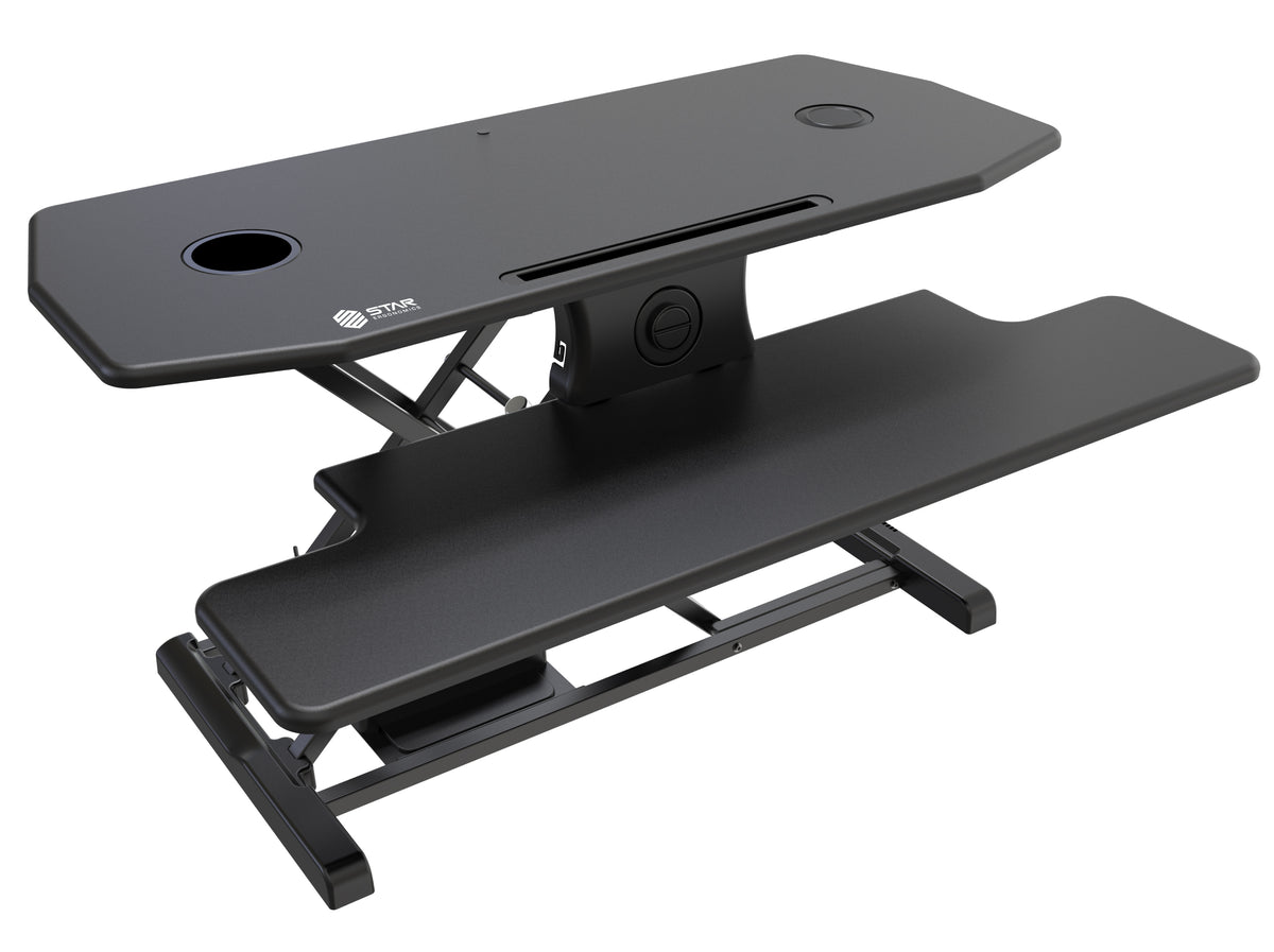QualGear star ergonomics electric standing desk converter QI wireless charging pad black.