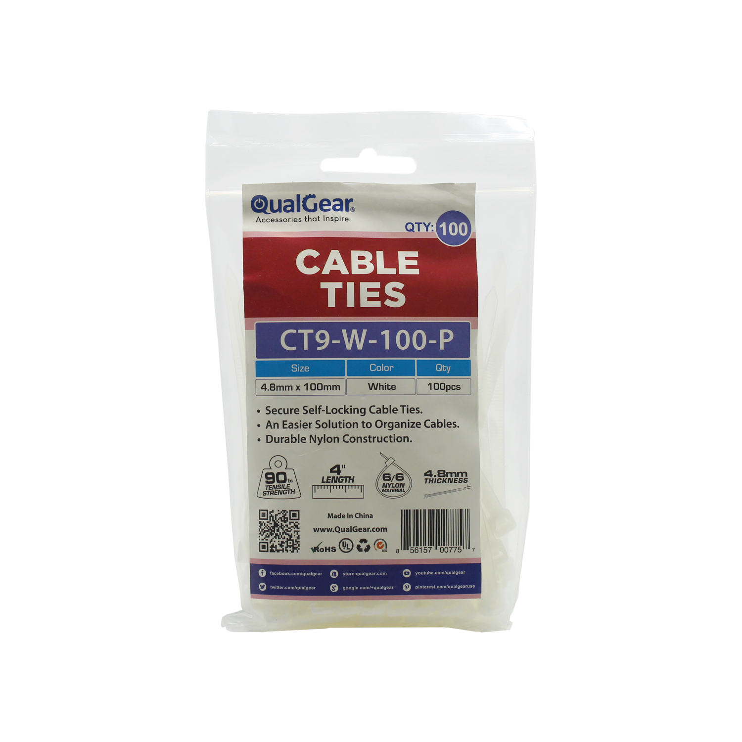  QualGear 6mm Cable Clips, White, 100 Pack, CC1-W-100-P :  Everything Else